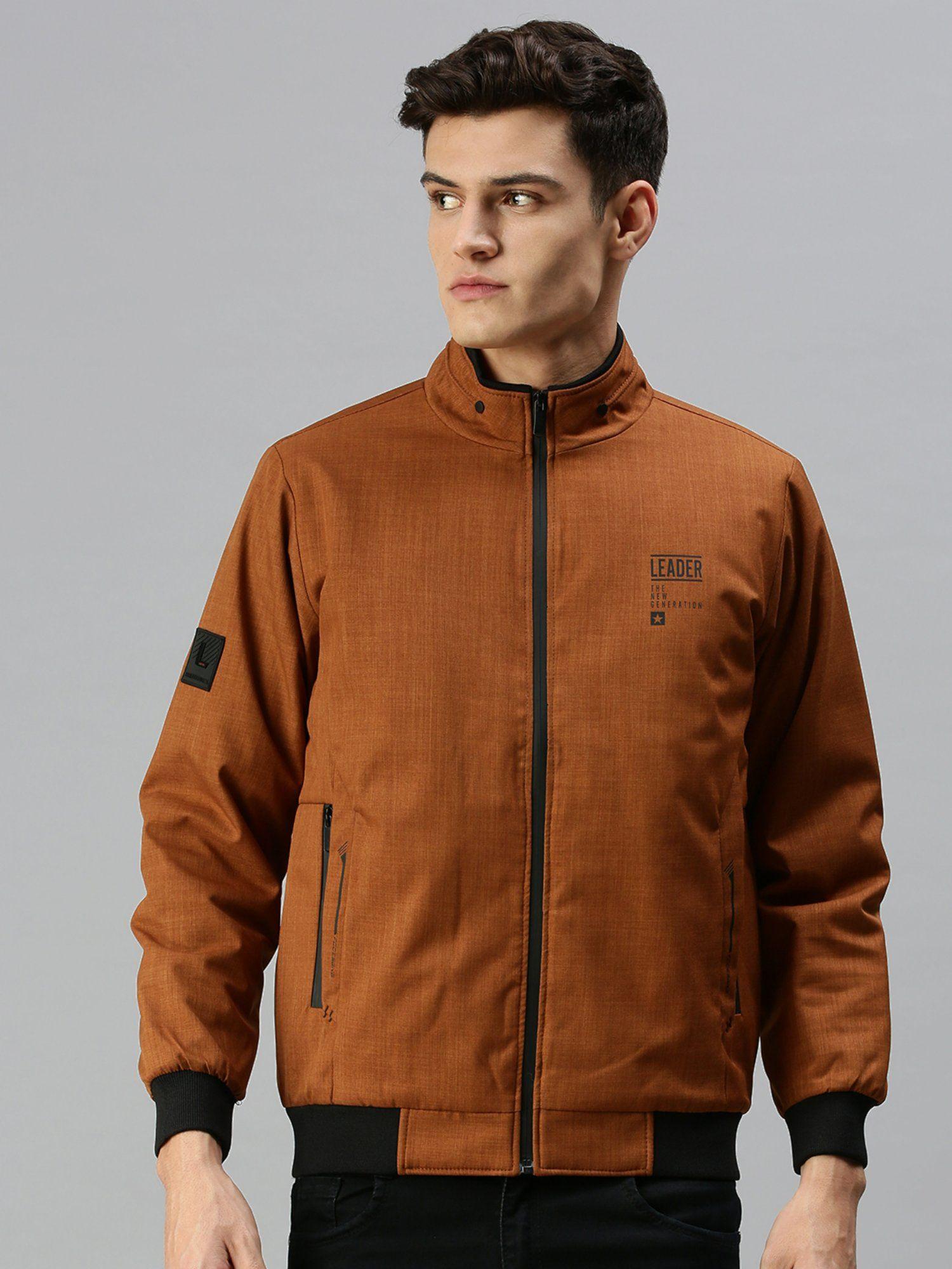 men casual solid brown jacket