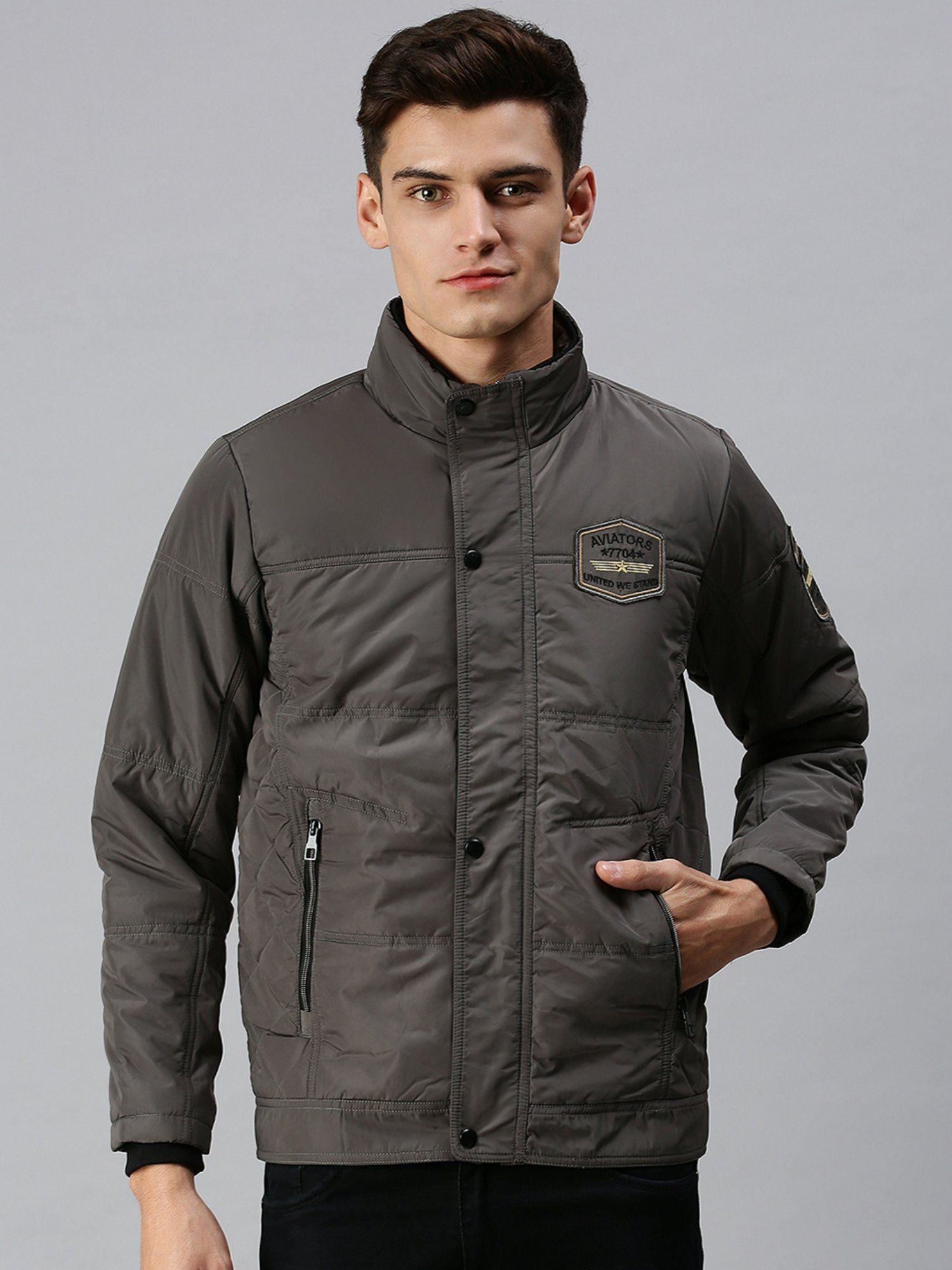 men casual solid grey jacket