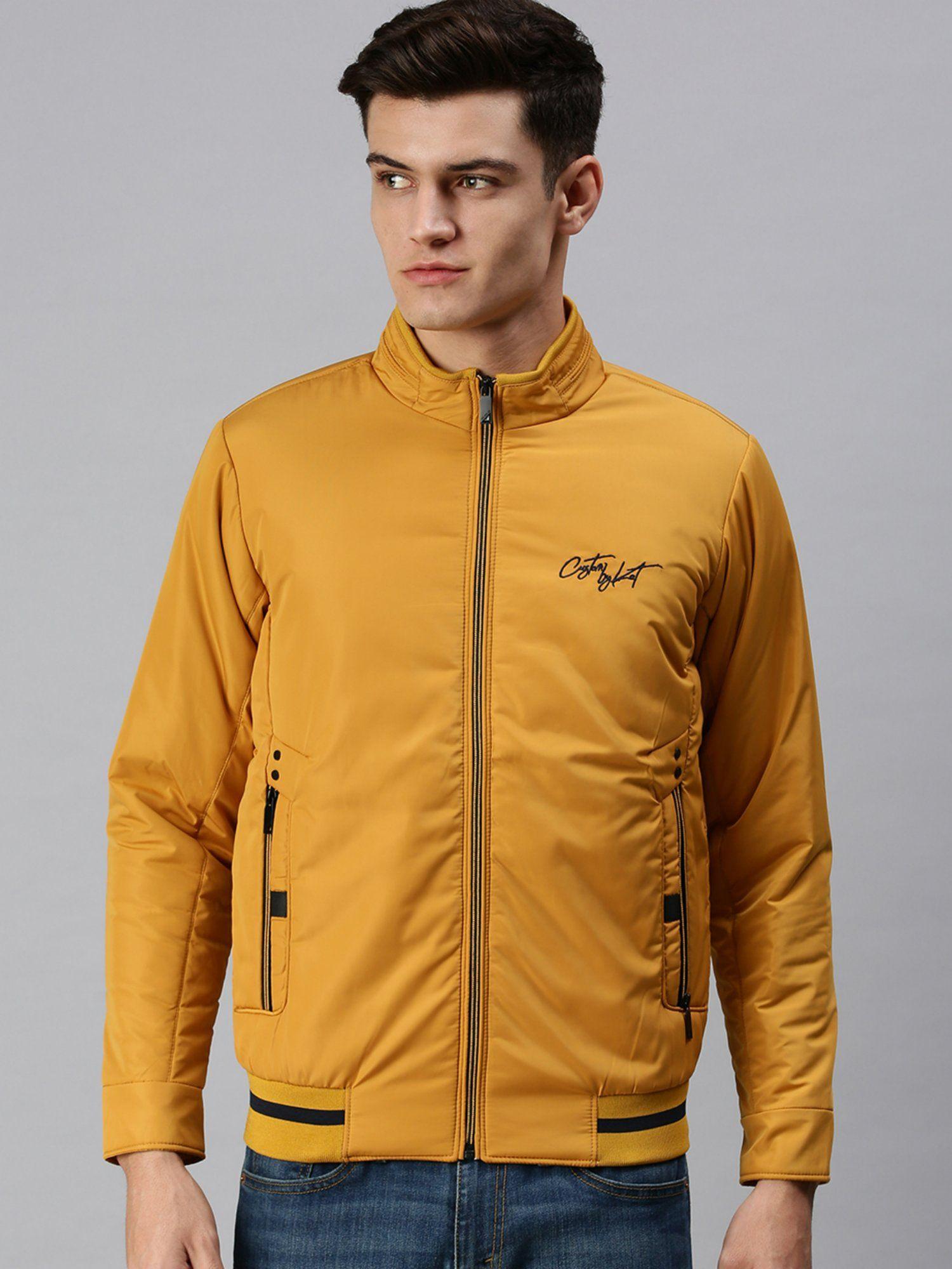 men casual solid mustard jacket