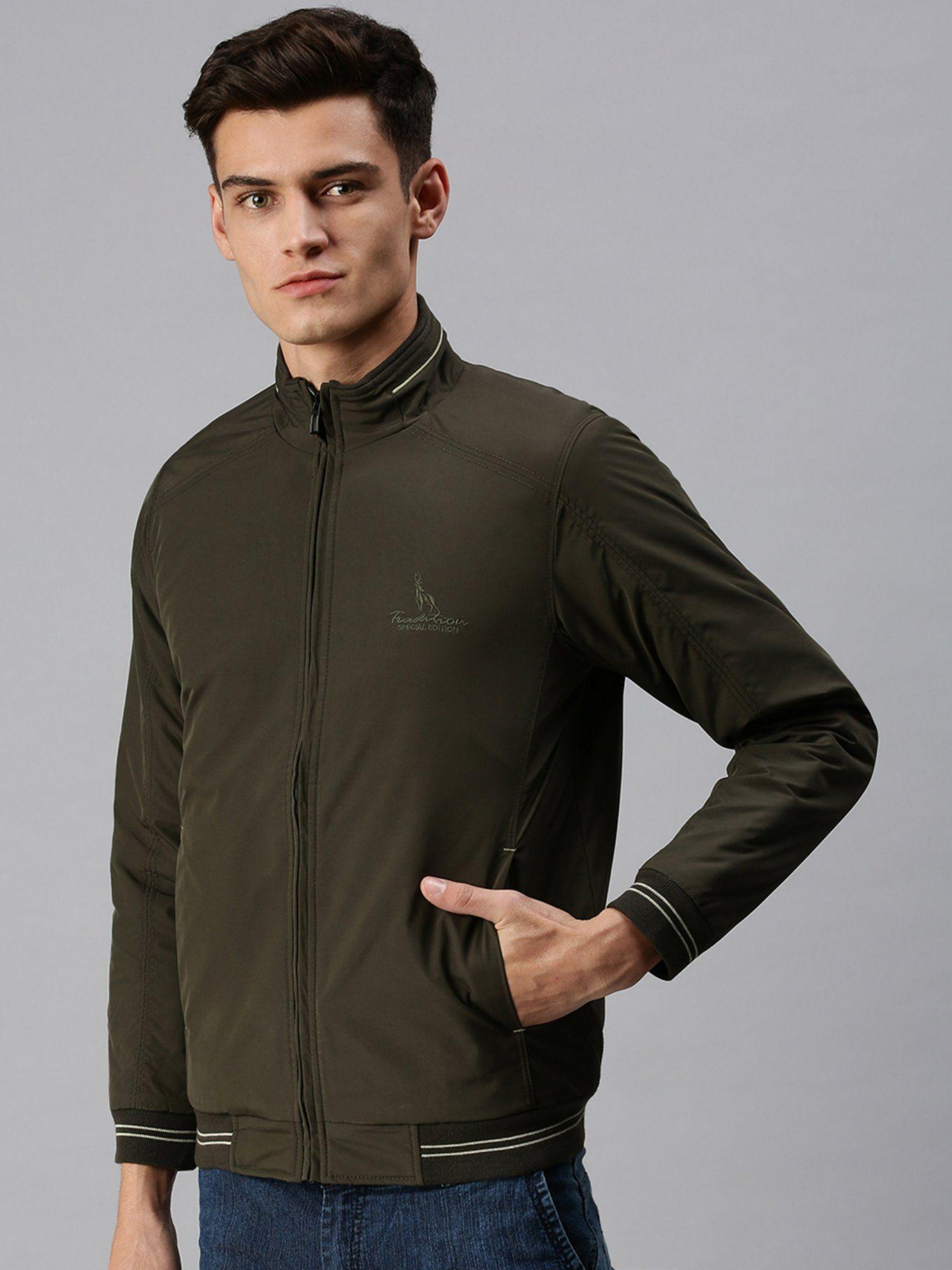 men casual solid olive jacket