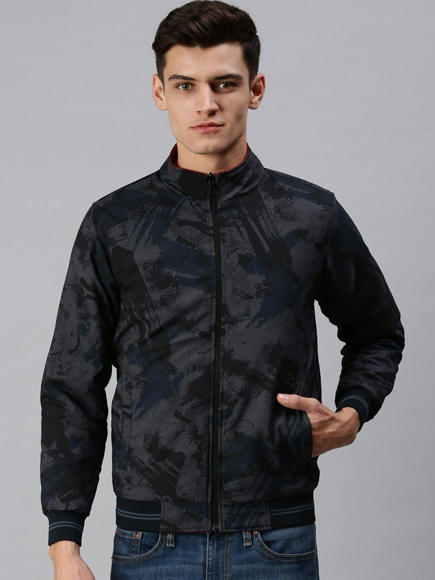 men casual solid reversible black jacket