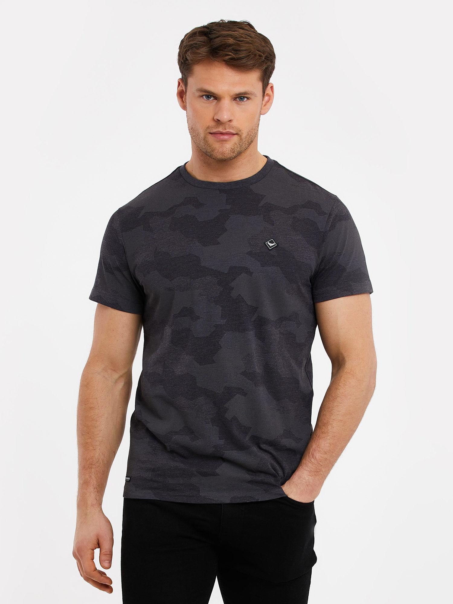 men charcoal camo print short sleeve t-shirt