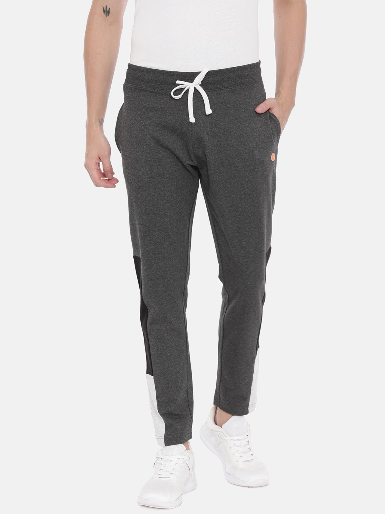 men charcoal grey & black colourblocked cotton track pants