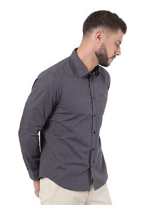 men charcoal slim fit printed casual shirt