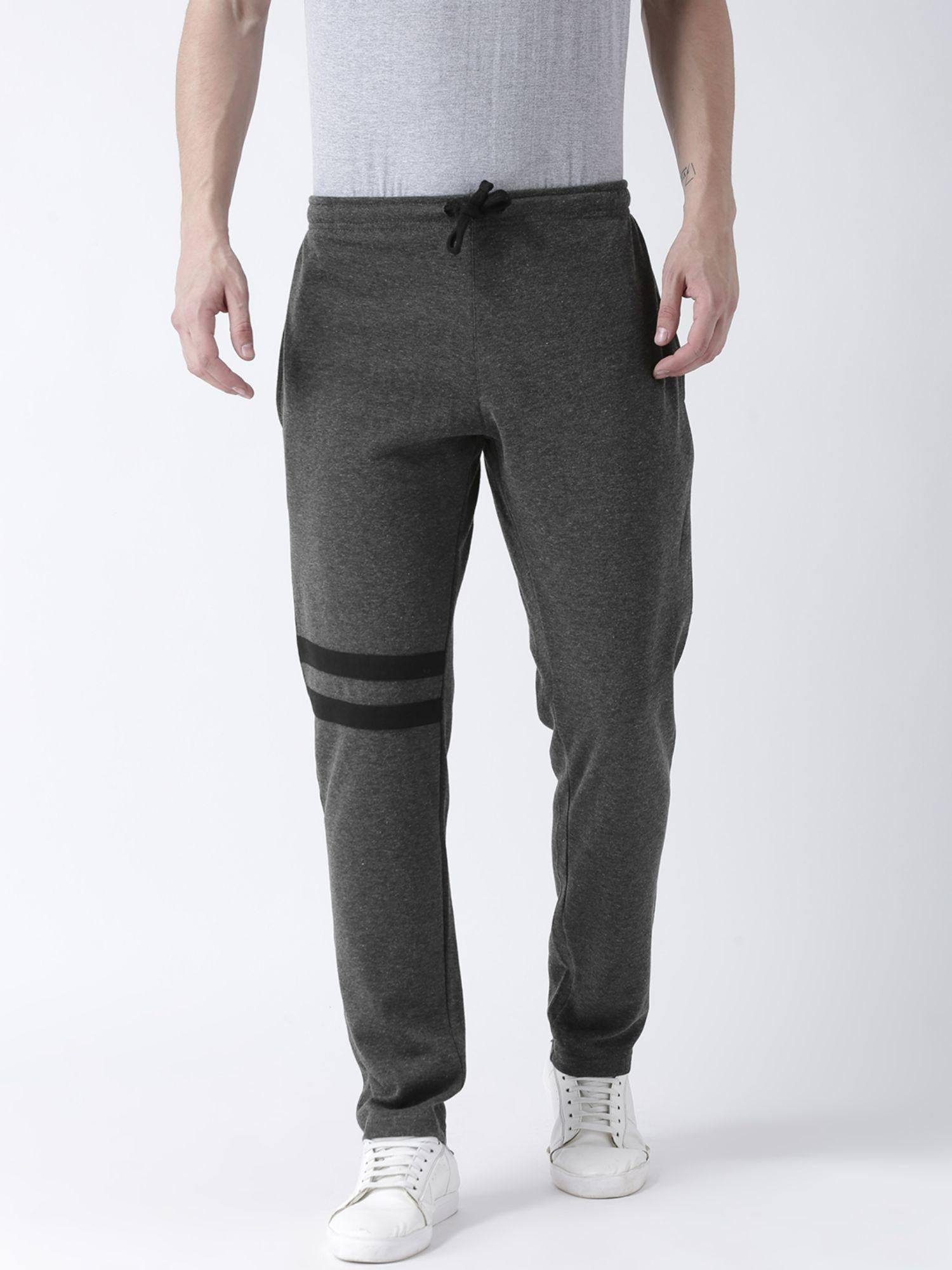 men charcoal solid track pant has side contrast boon