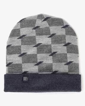 men checked acrylic beanie