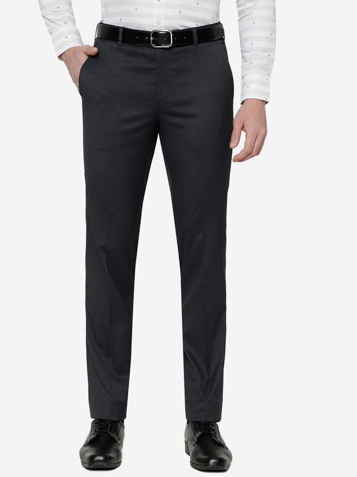 men checked black terry rayon slim fit formal trouser