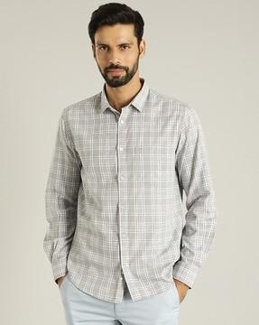 men checked cotton slim fit shirt