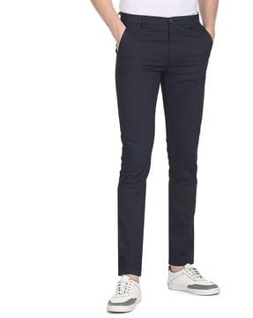 men checked extra slim fit flat-front trousers