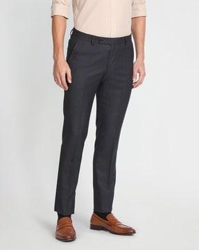 men checked flat-front regular fit trousers