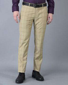 men checked flat-front relaxed fit trousers with insert pockets