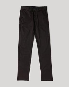 men checked flat-front slim fit trousers