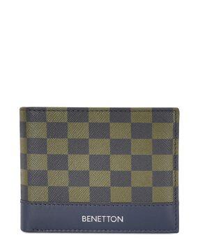 men checked leather bi-fold wallet