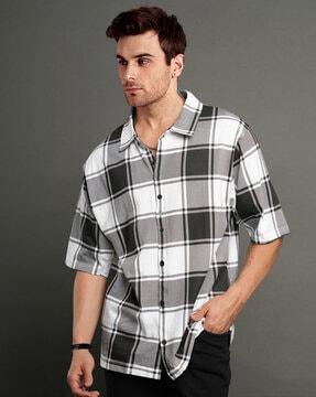 men checked loose fit shirt