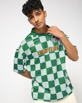 men checked oversized fit polo t-shirt