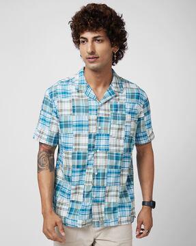 men checked oversized shirt with patch pocket