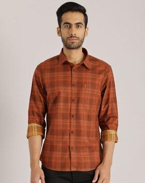 men checked pure cotton extra slim fit shirt