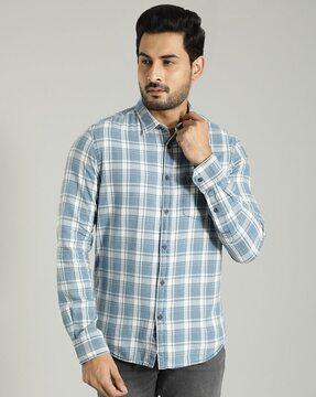 men checked pure cotton extra slim fit shirt