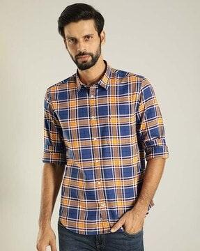 men checked pure cotton slim fit shirt