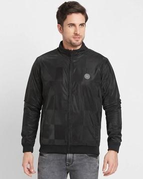 men checked regular fit bomber jacket