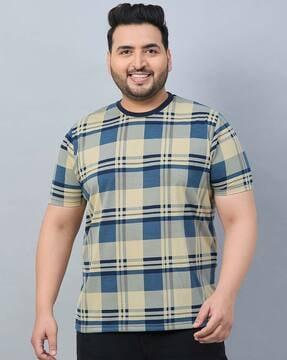 men checked regular fit crew-neck t-shirt