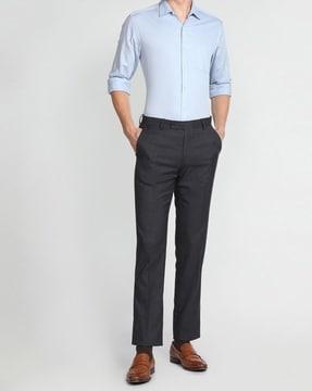 men checked regular fit flat-front trousers