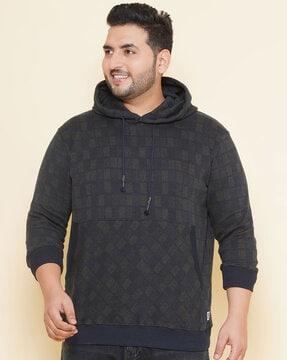 men checked regular fit hoodie with kangaro pocket