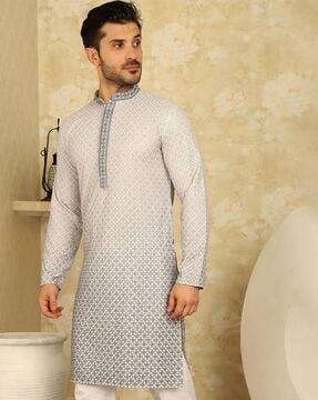 men checked regular fit long kurta