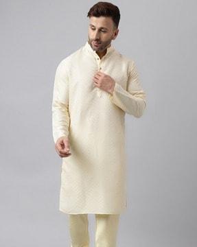 men checked regular fit long kurta