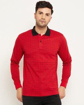 men checked regular fit polo t-shirt