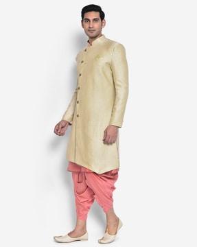 men checked regular fit sherwani