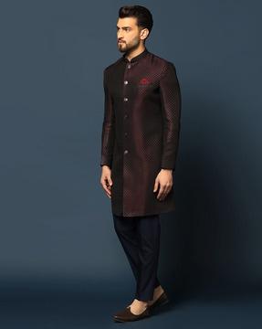 men checked regular fit sherwani