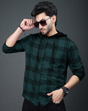 men checked regular fit shirt with button-closure