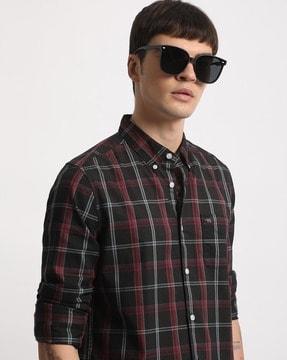 men checked regular fit shirt with button-down collar