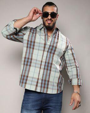 men checked regular fit shirt with cuffed sleeves