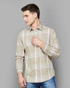 men checked regular fit shirt with cuffed sleeves