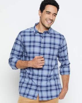 men checked regular fit shirt with patch pocket