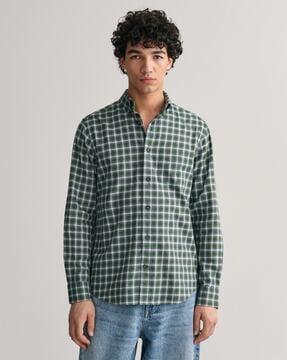 men checked regular fit shirt with patch pocket