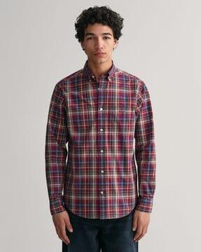 men checked regular fit shirt with patch pocket