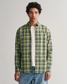 men checked regular fit shirt with patch pocket