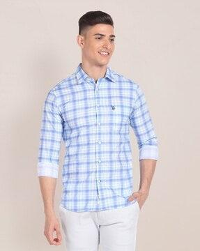 men checked regular fit shirt with patch pocket