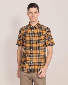 men checked regular fit shirt with patch pocket