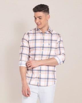 men checked regular fit shirt with patch pocket