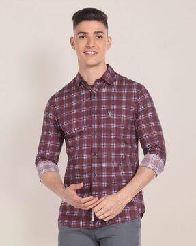 men checked regular fit shirt with patch pocket