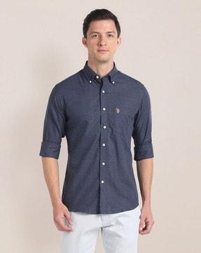 men checked regular fit shirt with patch pocket