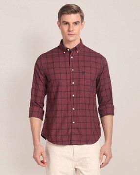 men checked regular fit shirt with patch pocket