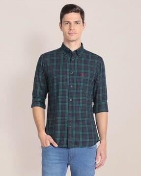 men checked regular fit shirt with patch pocket