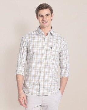 men checked regular fit shirt with patch pocket