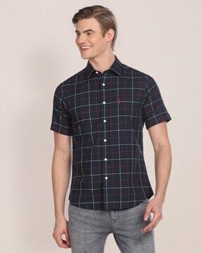 men checked regular fit shirt with patch pocket