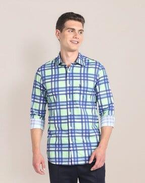 men checked regular fit shirt with patch pocket